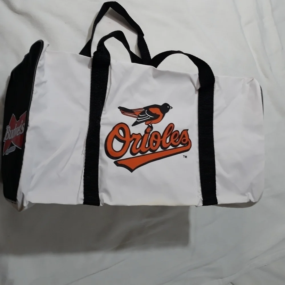 Vintage Baltimore Orioles Early 90's White Zipper Duffle Bag New Made with Vinyl